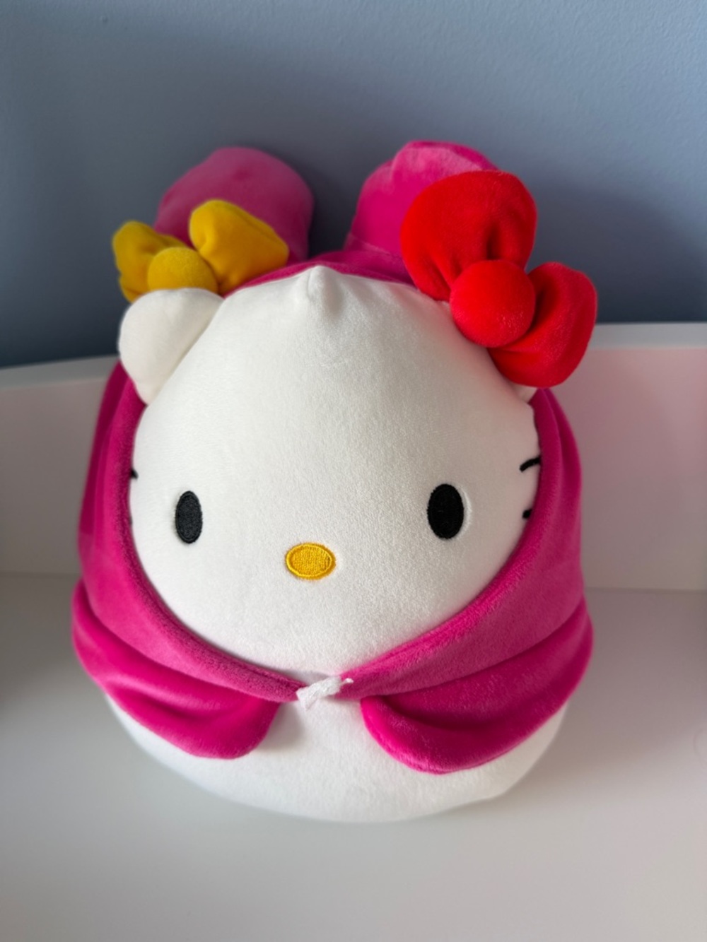 Hello Kitty White Plush with Hot Pink Hood and Red & Yellow Bows